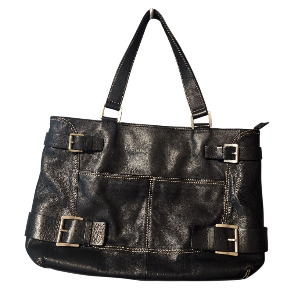 Michael Kors Yacht Club Black Leather Shoulder Handbag Buckle Tote Bag Purse